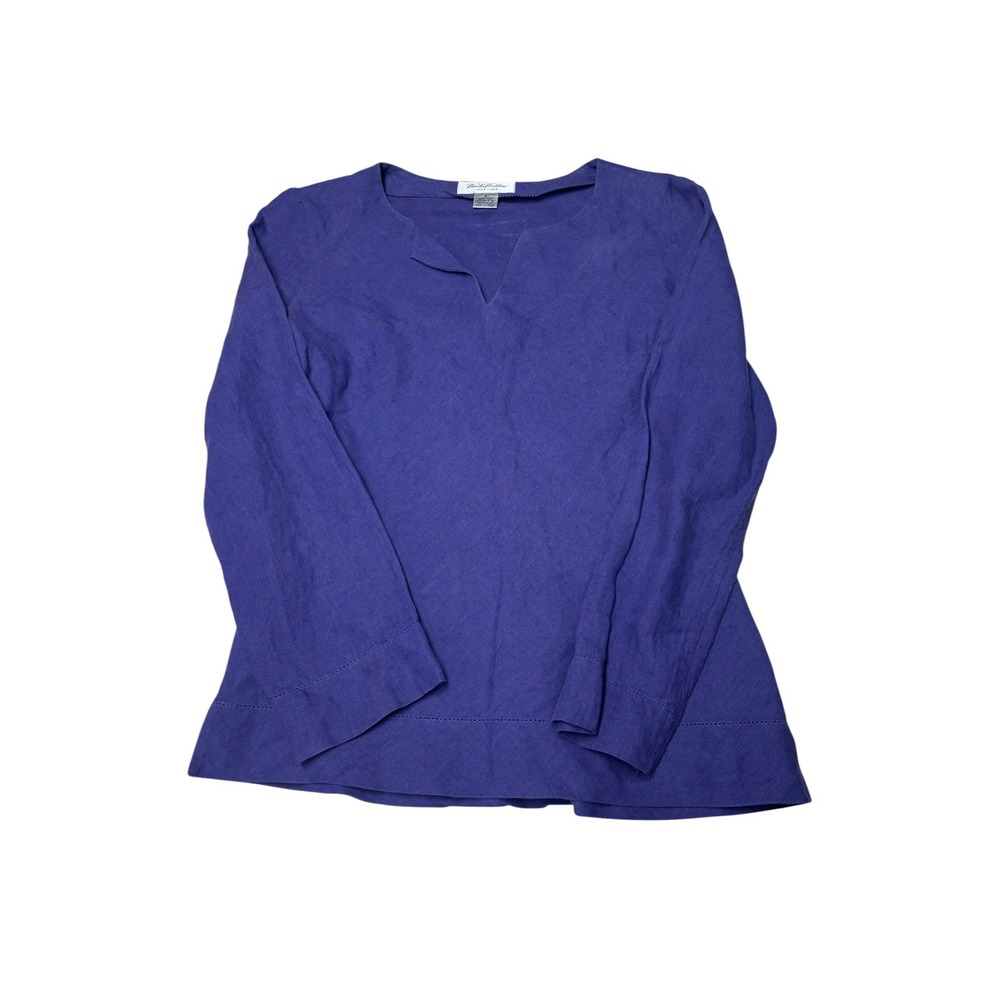 Brooks Brothers Irish Linen Tunic Top Purple Split Neck Long Sleeve Women Size 6